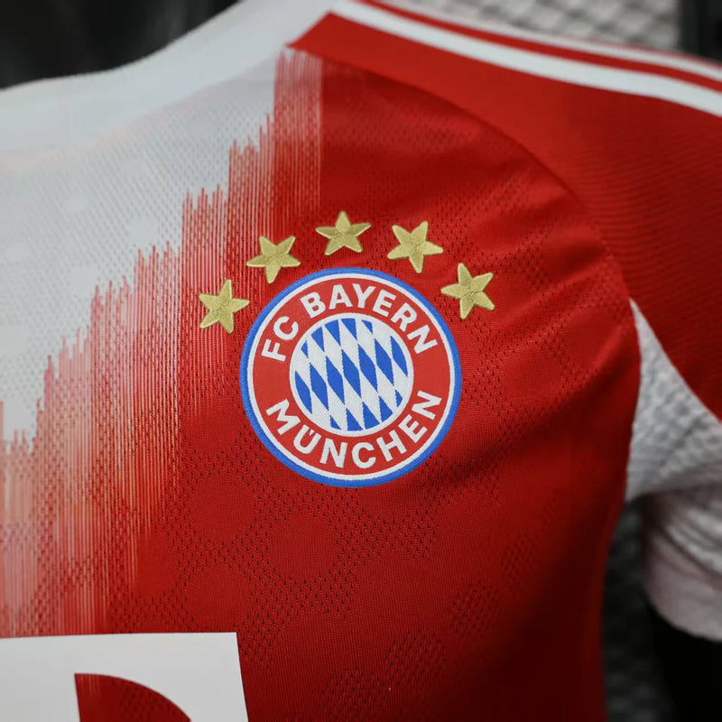 Camisa Bayern de Munich Home 25/26 Jogador Adidas Masculino com Patch - Branco e Vermelho