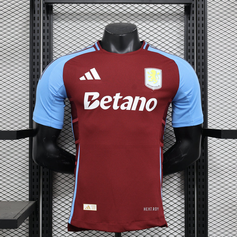 Camisa Aston Villa Home 2024/25 Jogador Adidas Masculino com Patch - Grená e Azul
