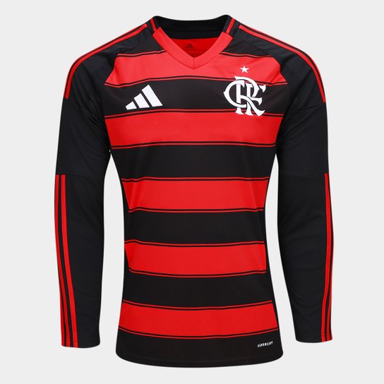 Camisa Flamengo Manga Longa 25/26 Home Adidas Masculino Torcedor - Vermelha e Preta