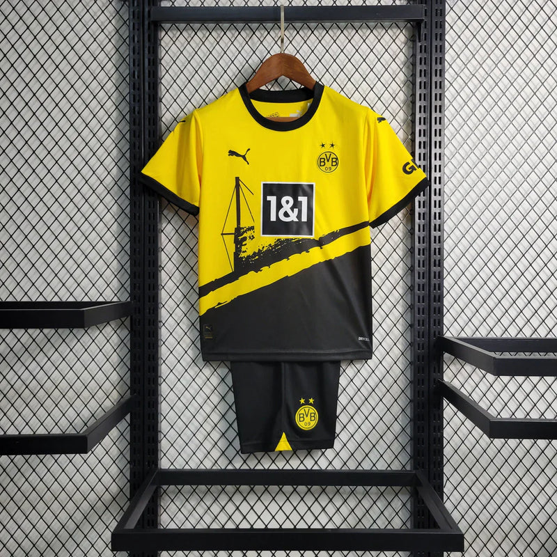 Conjunto Infantil Borussia Dortmund 24/25 Home Puma - Amarelo e Preto