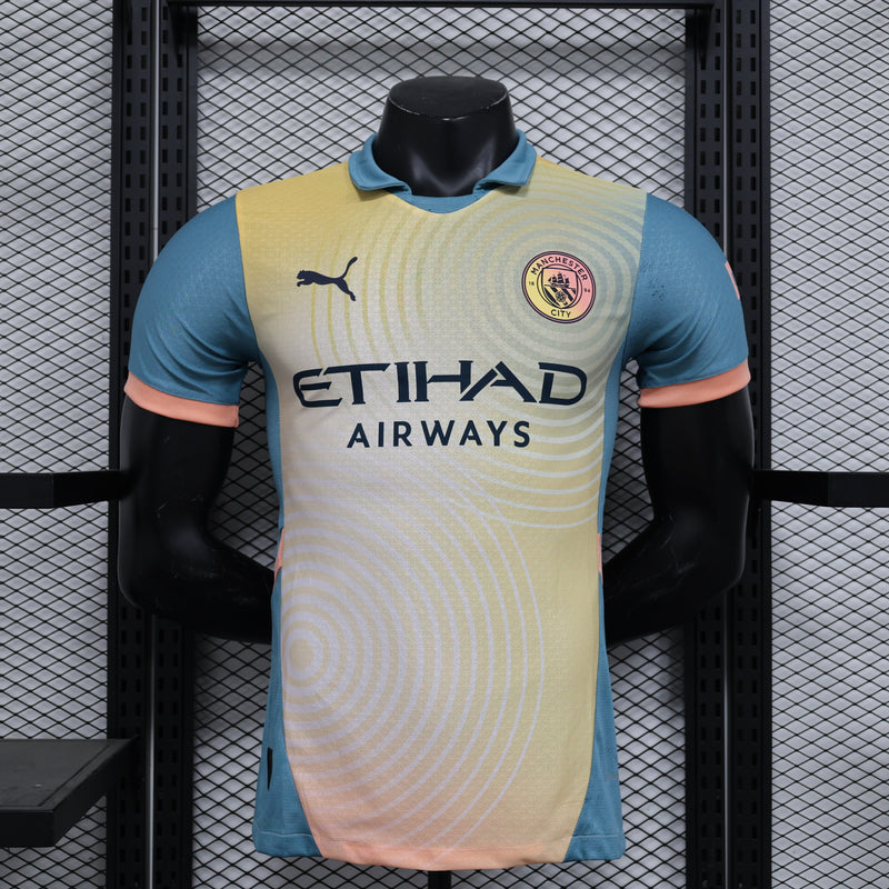 Camisa Manchester City Third 2024/25 Jogador Puma Masculino com Patch - Creme, Azul e Rosa