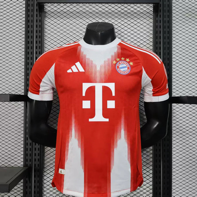 Camisa Bayern de Munich Home 25/26 Jogador Adidas Masculino com Patch - Branco e Vermelho